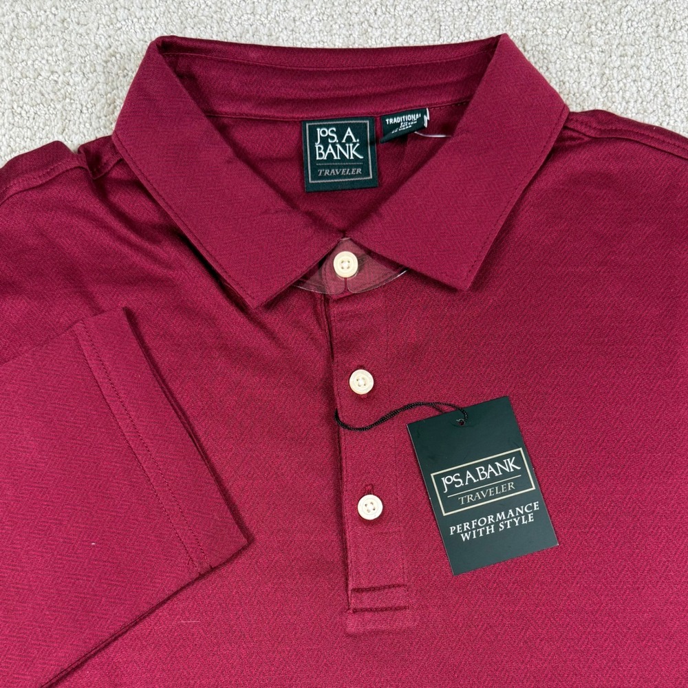 NEW Jos A Bank Mens XLT Burgundy Traveler Long Sleeve Traditional Fit Polo Shirt